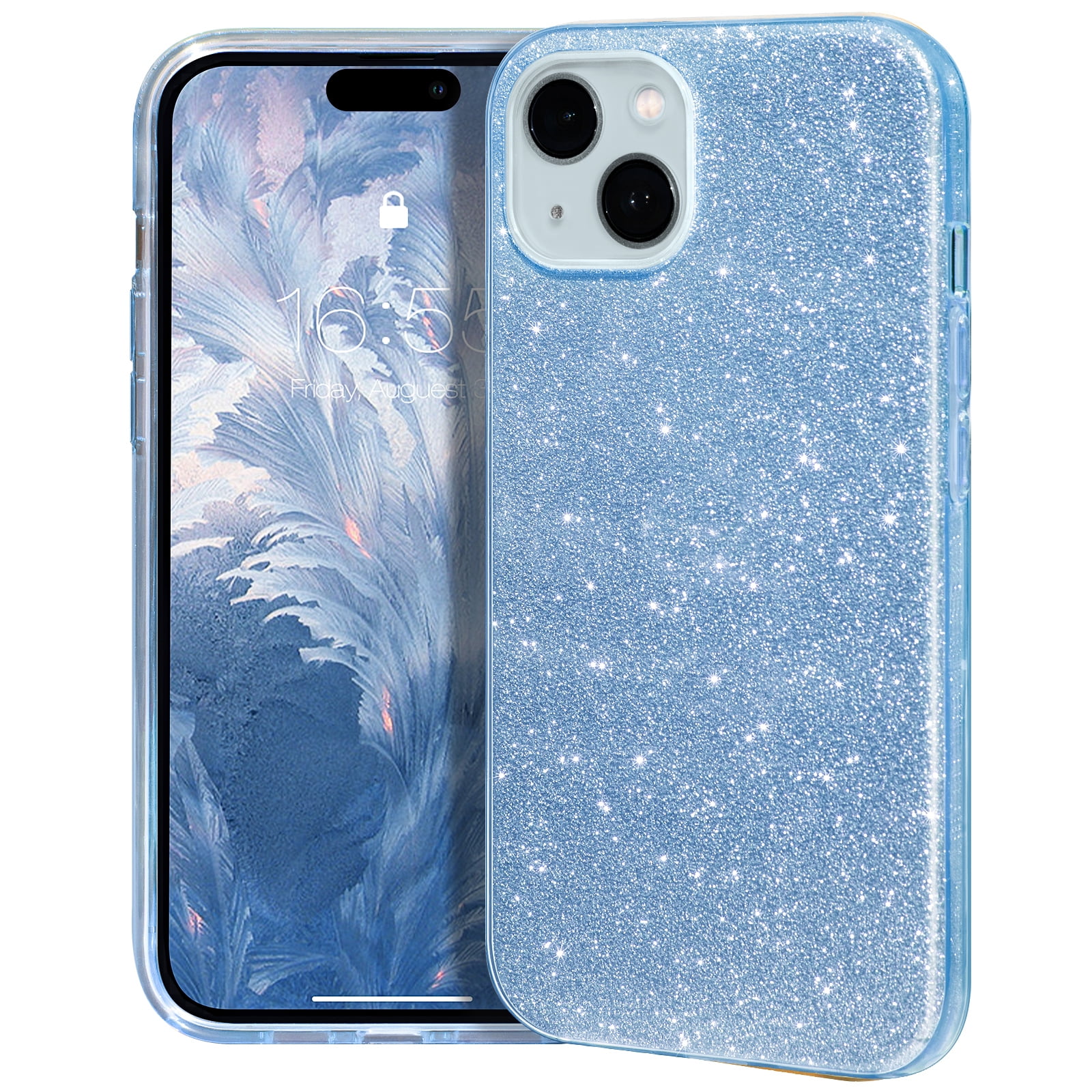 Glitter Sky Blue Phone Cover Fashion Glitter Sparkle Women Girls Clear Soft  TPU Phone Case For