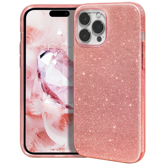 GALAPROX Bling Sparkle iPhone 15 Pro Case, Stylish Glitter Cute Protective Cover-Pink