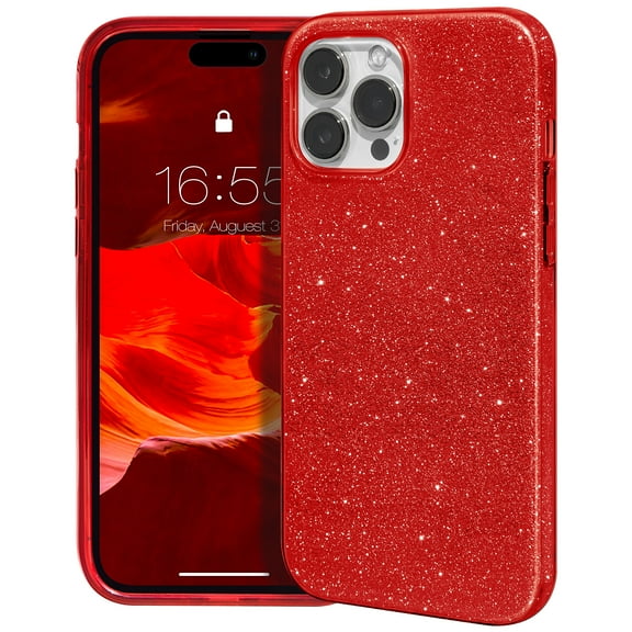 GALAPROX Bling Sparkle iPhone 15 Pro Case, Stylish Glitter Cute Protective Cover-Red