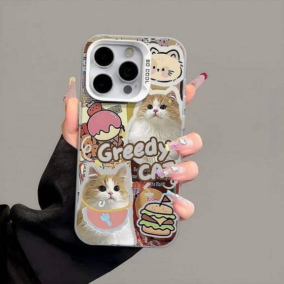 GALAPROX Cat Stickers Cute Case for iPhone 16 Pro Max, Lovely Pet Pattern Case for Gils Women