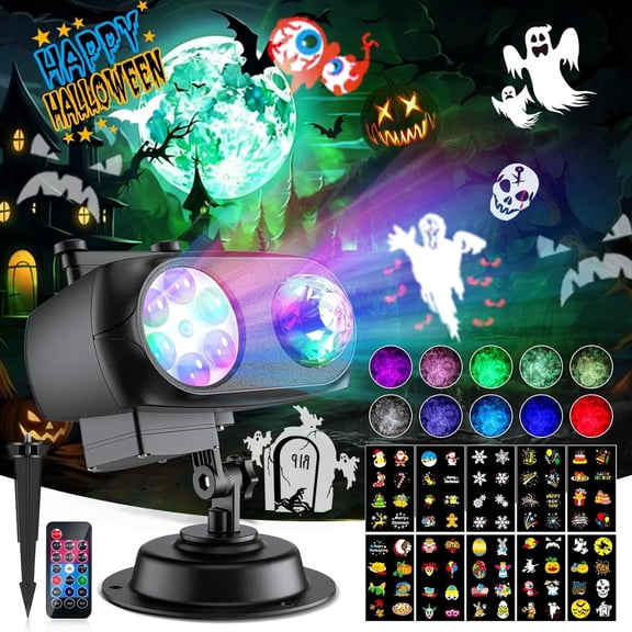 GALAPROX Christmas Halloween Projector Lights Outdoor, 10 Holiday Themes 10 Patterns Snowflake Decorations Lamp