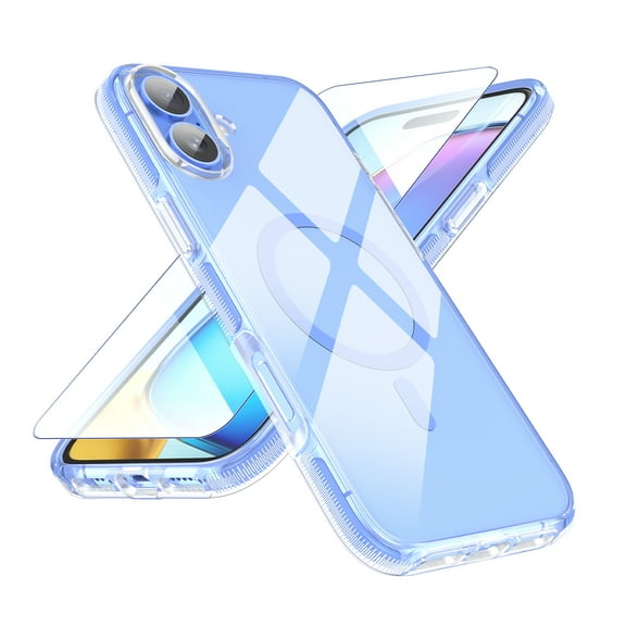 GALAPROX Clear Magnetic for iPhone 16 Plus Case 6.7'' 2024, Military Protective Never Yellowing Cover with Screen Protector-Blue