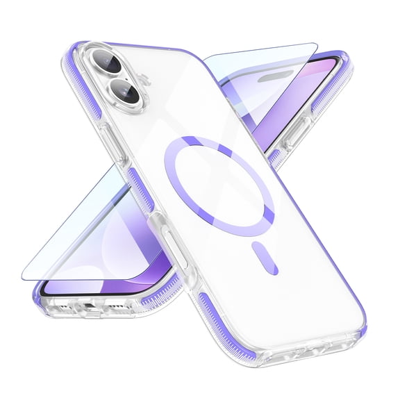 GALAPROX Clear Magnetic for iPhone 16 Plus Case 6.7'' 2024, Military Protective Never Yellowing Cover with Screen Protector-Purple