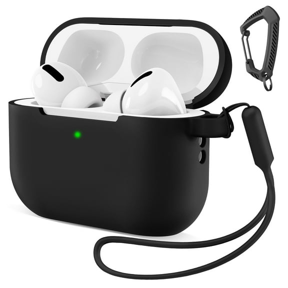 GALAPROX Compatible with AirPods Pro 3 Case with Keychain/Hand Strap, Pro 3rd Generation[2025] Silicone Protective Shockproof Headphone Cover Support Wireless Charging-Black