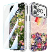 GALAPROX Flower Case for iPhone 17 Pro Case 6.3''[2025],Oil Painting Printed Pattern with Screen/Camera Protector for Girls Women
