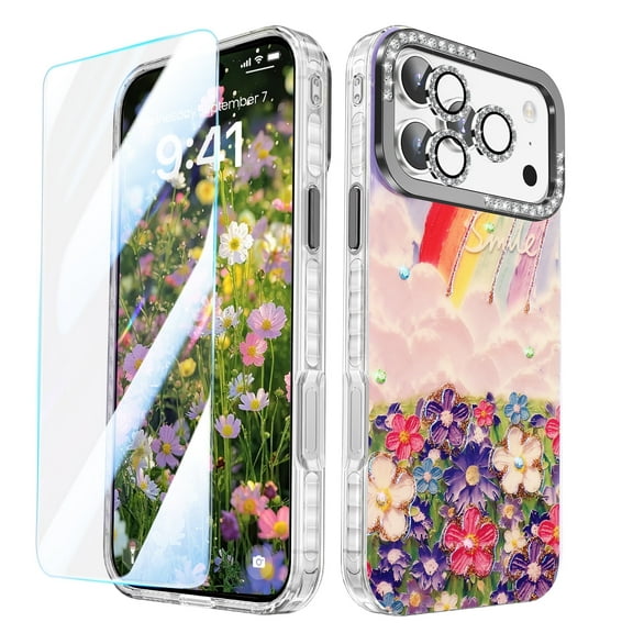 GALAPROX Flower Case for iPhone 17 Pro Case 6.3''[2025],Oil Painting Printed Pattern with Screen/Camera Protector for Girls Women