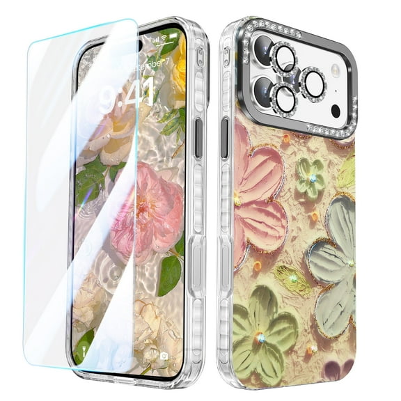 GALAPROX Flower Case for iPhone 17 Pro Max Case 6.9''[2025],Oil Painting Printed Pattern with Screen/Camera Protector for Girls Women