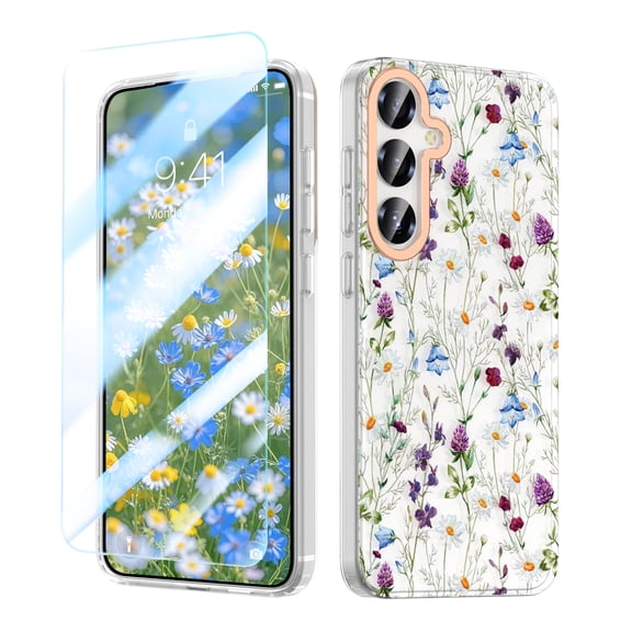 GALAPROX Floral Case Compatible with Samsung Galaxy S26 Plus 6.7''[2026], Flower Cover with Screen Protector for Women Girls-Chamomile