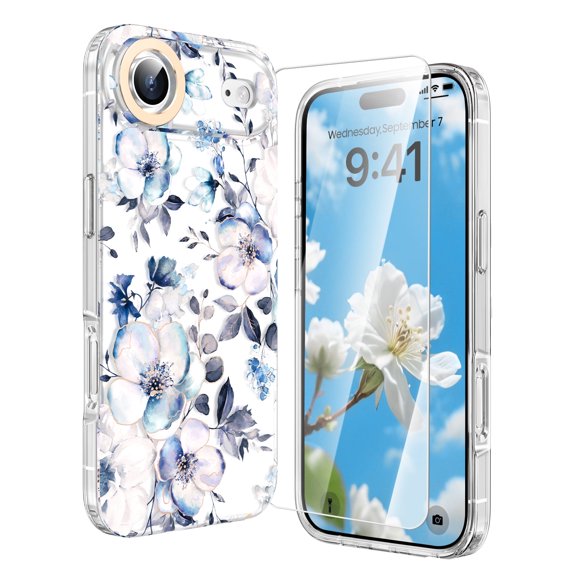 GALAPROX Flower Case for iPhone 17 Air 6.5'' 2025, Cute Floral Cover with Screen Protector for Girls/Women-Rosa Chinensis