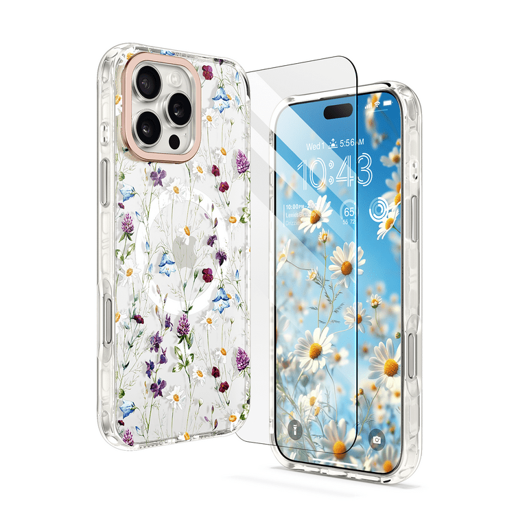 iPhoneアクセサリー Mardi Flower Case iPhone 16 Pro for iPhone 16 Pro Flower Magnetic Clear Case Compatible with