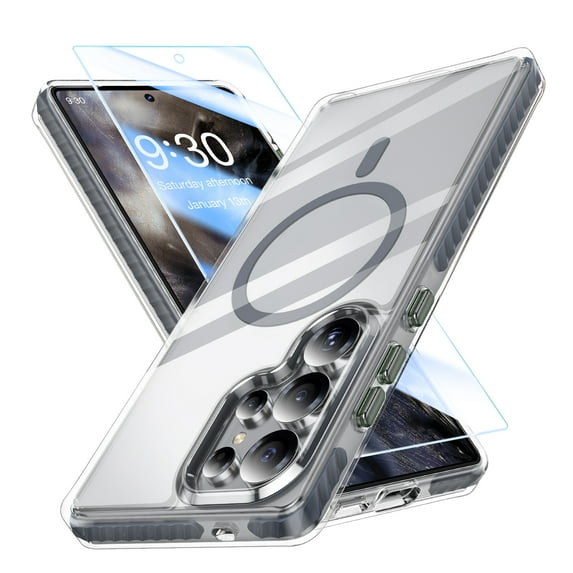 GALAPROX Magnetic Clear Compatible with Samsung Galaxy S25 Ultra Case, Transparent Thin Slim Crystal Shockproof Bumper Cover with Screen Protector-Grey