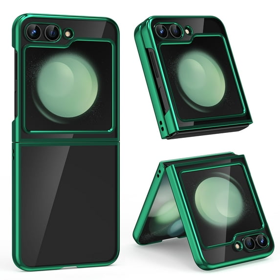 GALAPROX Samsung Galaxy Z Flip 5 Case, Clear Slim Lightweight Electroplated Frame Cover -Pine Green