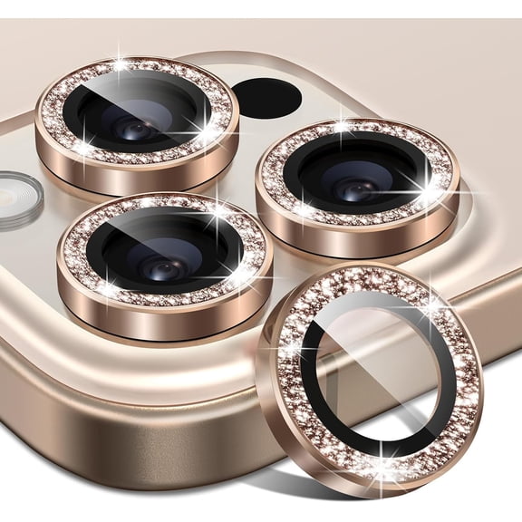 GALAPROX iPhone 16 Pro/iPhone 16 Pro Max Camera Lens Protector Glitter, Anti-Scratch Bling Ring Cover Cute for Women Girl,Desert Titanium Gold