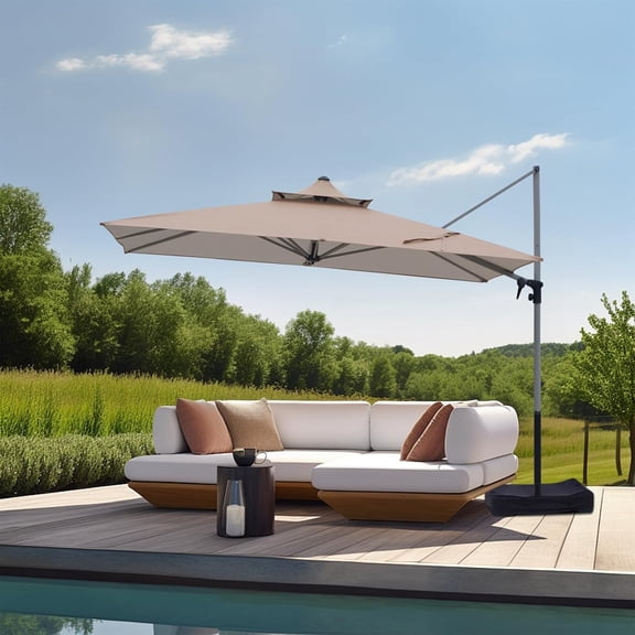 Rectangle Umbrella 8.5x8.5ft Outdoor Cantilever Offset Sunshade with Aluminum Champagne Frame for Pool Deck Garden, Beige