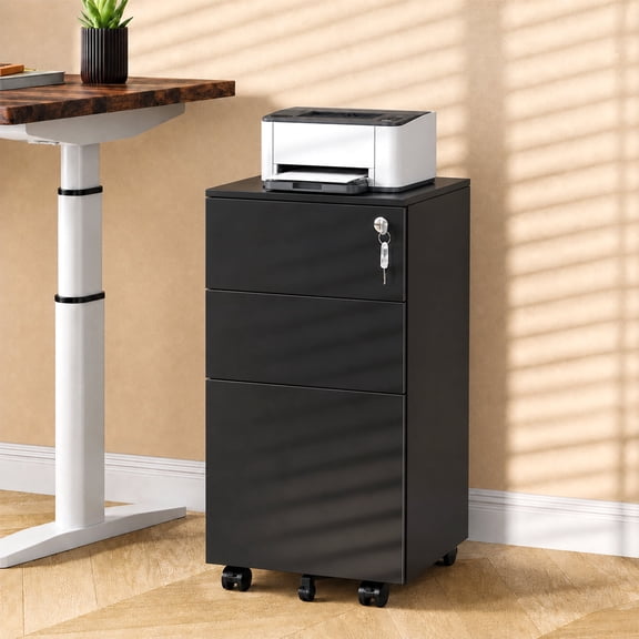 GALAXHERO 3 Drawer File Cabinet, Fully Assembled Except Casters, Metal Under Desk Cabinet with Lock, Rolling Filing Cabinet for Home Office, Legal/Letter Size, Black