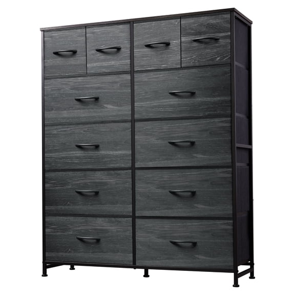 GALAXHERO 12-Drawer Tall Fabric Dresser with Wood Top, Storage Chest of Drawers for Bedroom, Closet, Charcoal Black