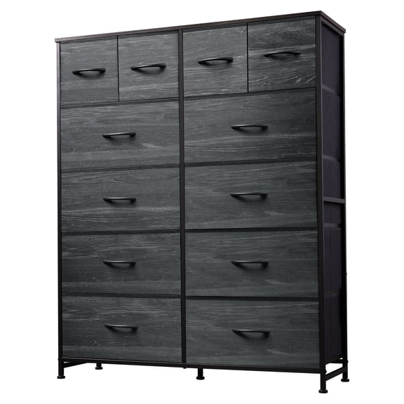GALAXHERO 12-Drawer Tall Fabric Dresser with Wood Top, Storage Chest of Drawers for Bedroom, Closet, Charcoal Black