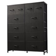 GALAXHERO 12-Drawer Tall Fabric Dresser with Wood Top and Steel Frame, Storage Chest of Drawers for Bedroom, Closet, Charcoal Black