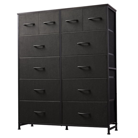 GALAXHERO 12-Drawer Tall Fabric Dresser with Wood Top and Steel Frame, Storage Chest of Drawers for Bedroom, Closet, Charcoal Black