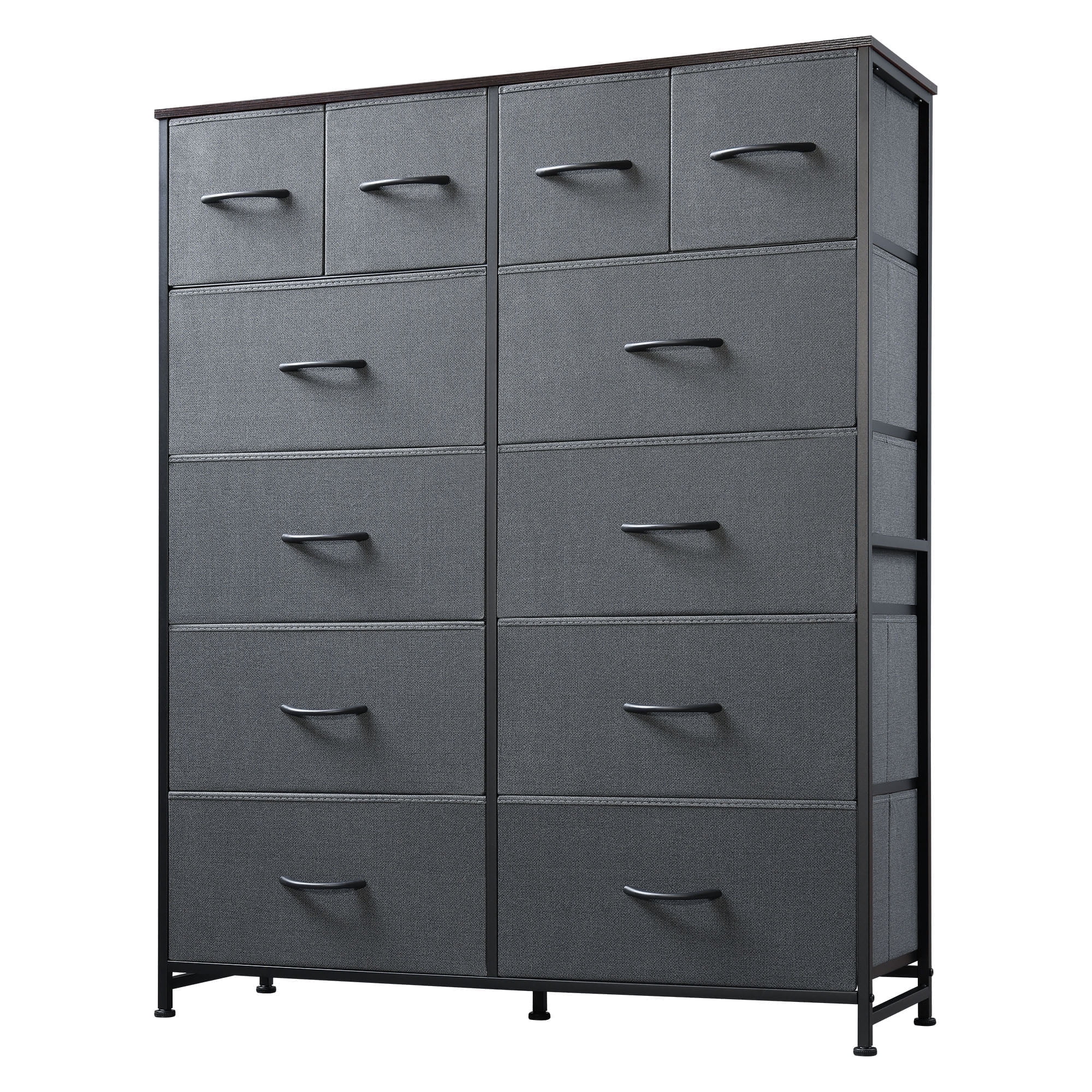 GALAXHERO 12-Drawer Tall Fabric Dresser with Wood Top and Steel Frame, Storage Chest of Drawers for Bedroom, Closet, Dark Grey
