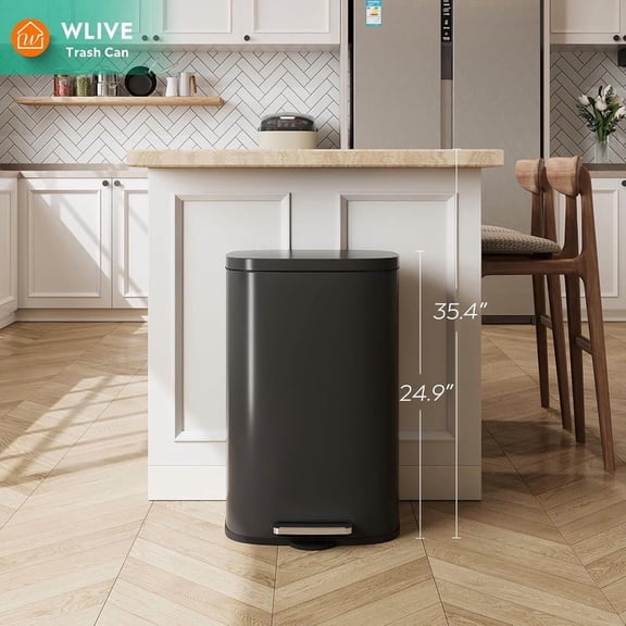 GALAXHERO 13 Gallon Garbage Cans with Lid, Anti-Fingerprint Stainless Steel Kitchen Trash Can, Removable Bucket, Lid Soft Close, Black