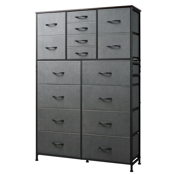 GALAXHERO 16-Drawer Tall Fabric Dresser Organizer Unit, Large Storage Chest of Drawers with Fabric Bins for Bedroom, Closet, Hallway, Dark Grey