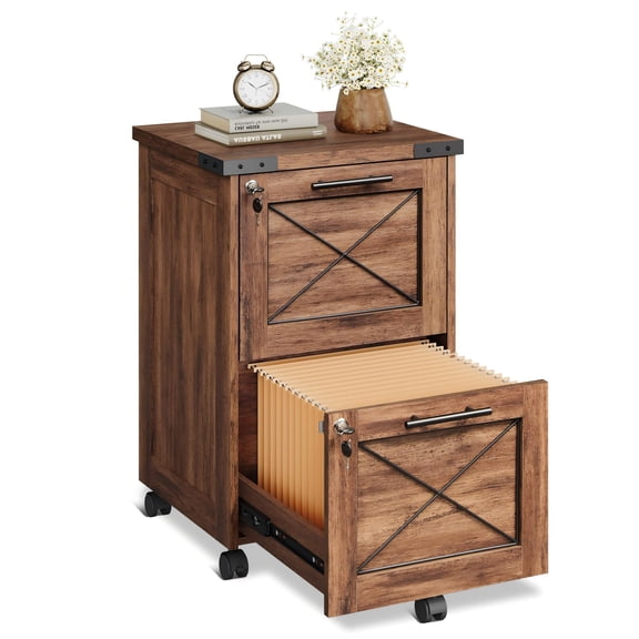 GALAXHERO 2 Drawer File Cabinet with Lock, Under Desk Filing Cabinets, Mobile Printer Stand for Home Office, Wood Storage Organizer Fit Letter/A4 Size, Oak