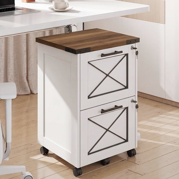 GALAXHERO 2 Drawer File Cabinet with Lock, Under Desk Filing Cabinets, Mobile Printer Stand for Home Office, Wood Storage Organizer Fit Letter/A4 Size, White