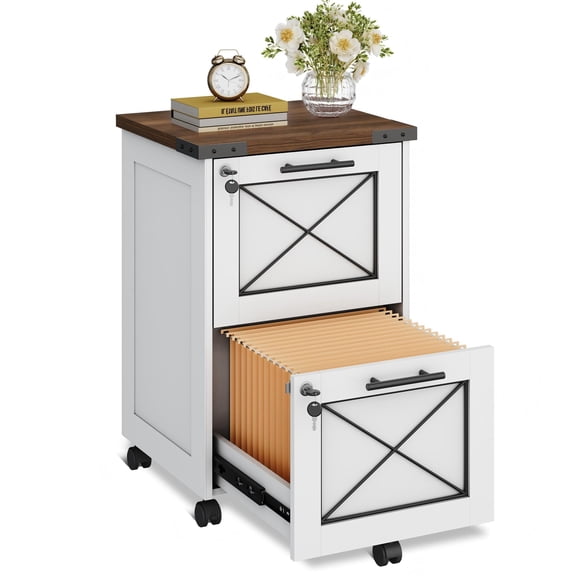 GALAXHERO 2 Drawer File Cabinet with Lock, Under Desk Filing Cabinets, Mobile Printer Stand for Home Office, Wood Storage Organizer Fit Letter/A4 Size, White