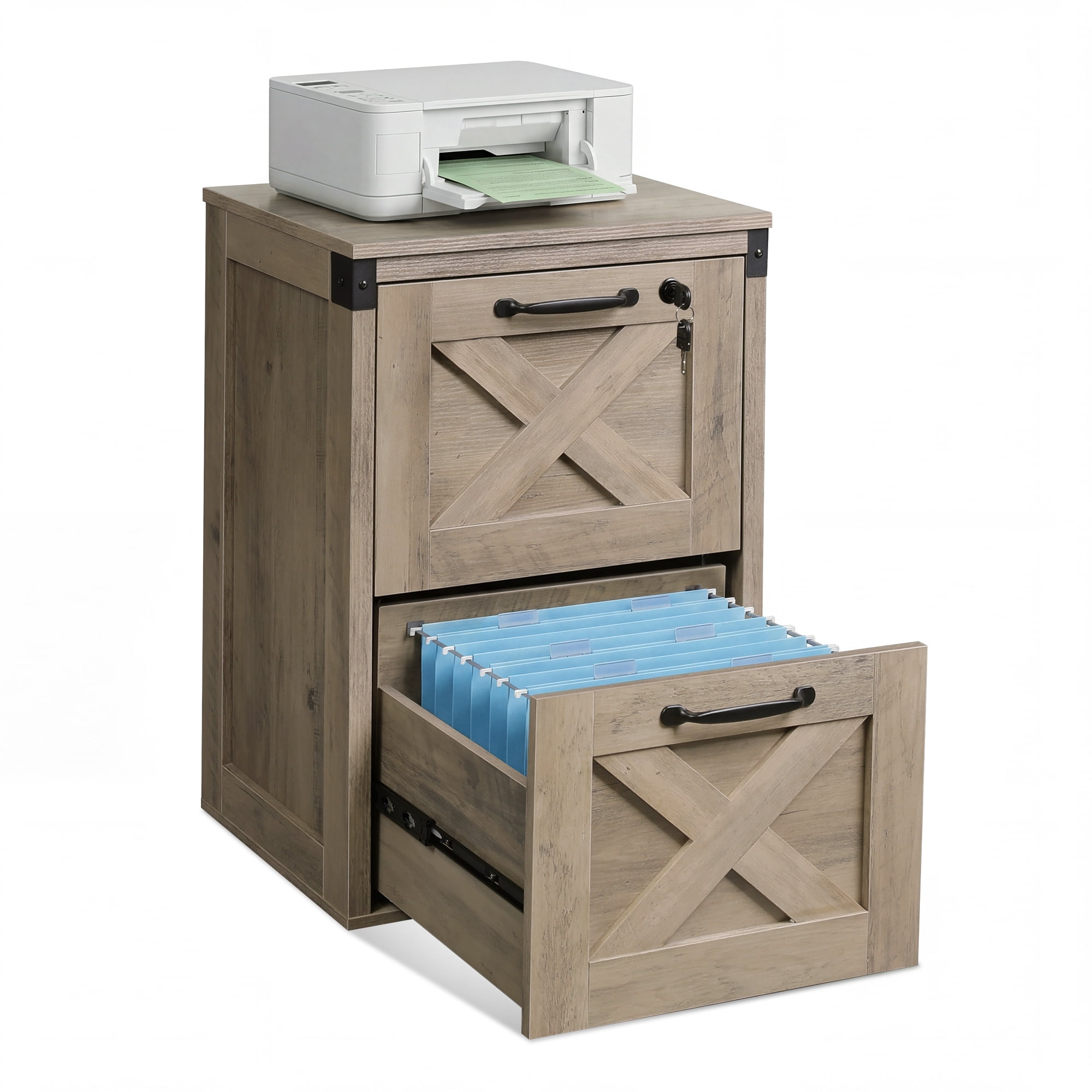 GALAXHERO 2 Drawer File Cabinet with Lock and Key, Wood Filing Cabinet for Home Office, File Cabinet Organizer, FSC-Certified Office Storage Cabinet, Gray Oak