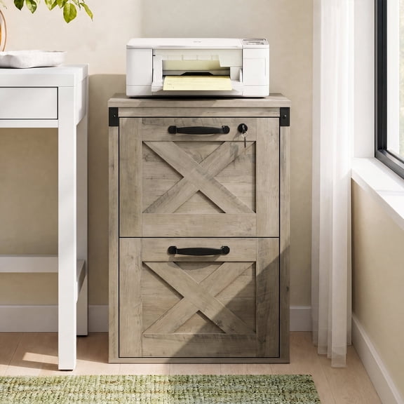 GALAXHERO 2 Drawer File Cabinet with Lock and Key, Engineered Wood Office Cabinet for Home Office, Small Filing Cabinet, Gray Oak