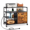 thumbnail image 1 of GALAXHERO 2-Drawer Locking File Cabinet with Charging Station, Rolling Printer Stand with Open Storage Shelf, Lateral Filing Cabinet for A4/Letter Size Files, Rustic Brown, 1 of 4
