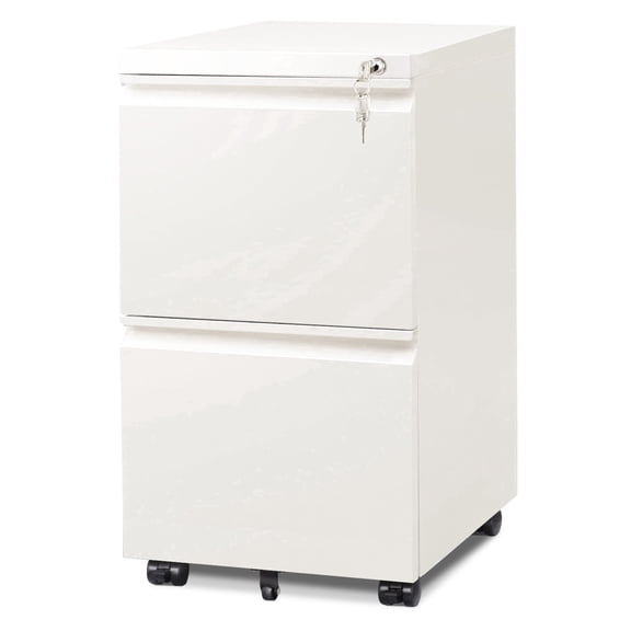 GALAXHERO 2 Drawer Metal File Cabinet with Lock (No Assembly), Mobile Printer Cabinet & Small Under Desk Filing Cabinet for Home Office, Fits Legal/Letter/A4, White