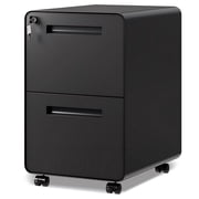 GALAXHERO 2-Drawer Rounded Corner Metal File Cabinet with Lock, Mobile Filing Cabinet Under Desk for Home Office, Fully Assembled Printer Stand fits Letter/Legal Size, Black, 20" D x 15.8" W x 25" H