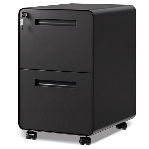 GALAXHERO 2-Drawer Rounded Corner Metal File Cabinet with Lock, Mobile Filing Cabinet Under Desk for Home Office, Fully Assembled Printer Stand fits Letter/Legal Size, Black, 20" D x 15.8" W x 25" H