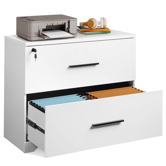 GALAXHERO 2 Drawer File Cabinets Wood Lateral Filing Cabinets with Lock for Home Office, White