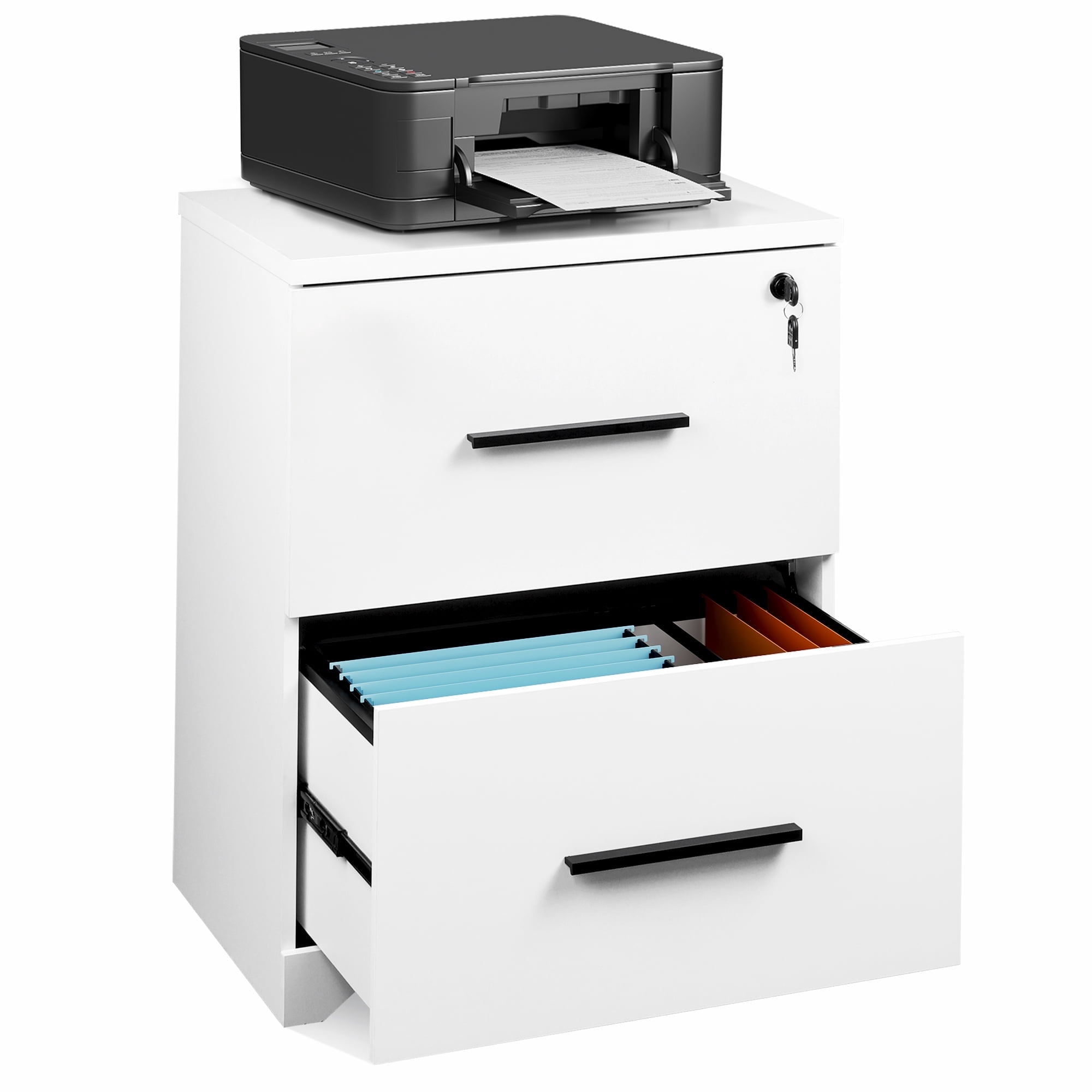 GALAXHERO 2-Drawer Lateral File Cabinet, Wide Wood Cabinets for Home Office with Lock for Home Office, Anti-tilt function, Fits Legal/Letter Size, White