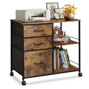 GALAXHERO 3 Drawer File Cabinets, Mobile Printer Stand with Storage Shelf for Home Office/Letter/A4, Rustic Brown Wood Grain