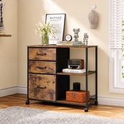 GALAXHERO 3 Drawer File Cabinet, Rolling Printer Stand with Storage, Lateral Fabric Filing Cabinet for Home Office, Rustic Brown Wood Grain, Fits Letter/A4