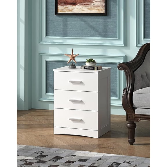 GALAXHERO 3 Drawer Nightstand, Small Night Stand with Storage Cabinets, Wooden Bedside Table End Table for Bedroom, Living Room, White
