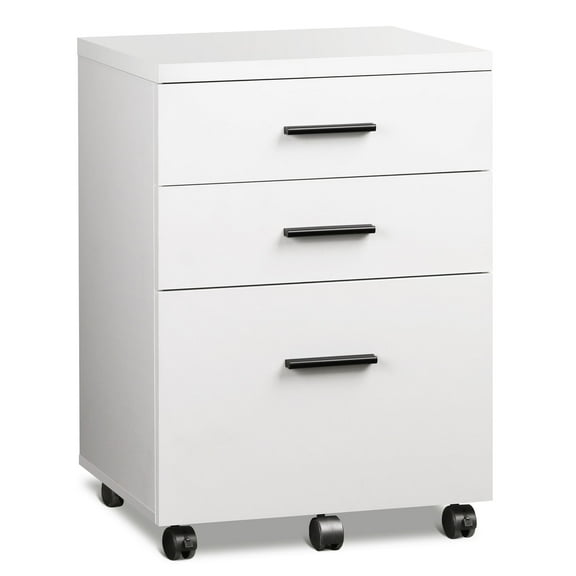 GALAXHERO 3-Drawer Wood File Cabinet, Rolling Under Desk Filing Cabinet for Home Office, Printer Stand with Wheels, White