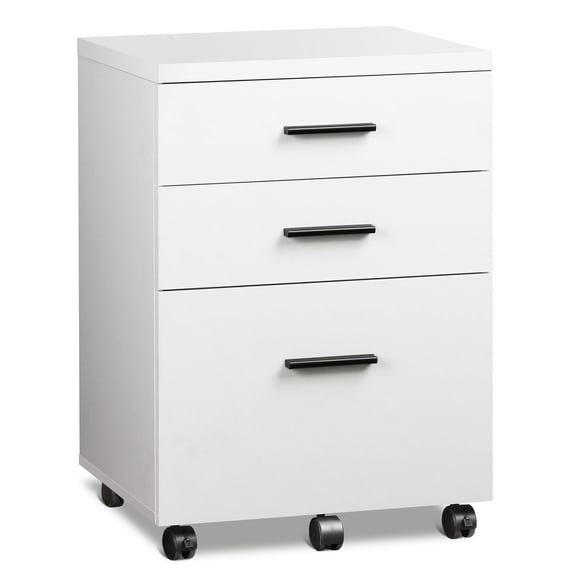 GALAXHERO 3-Drawer Wood File Cabinet, Rolling Under Desk Filing Cabinet for Home Office, Printer Stand with Wheels, White