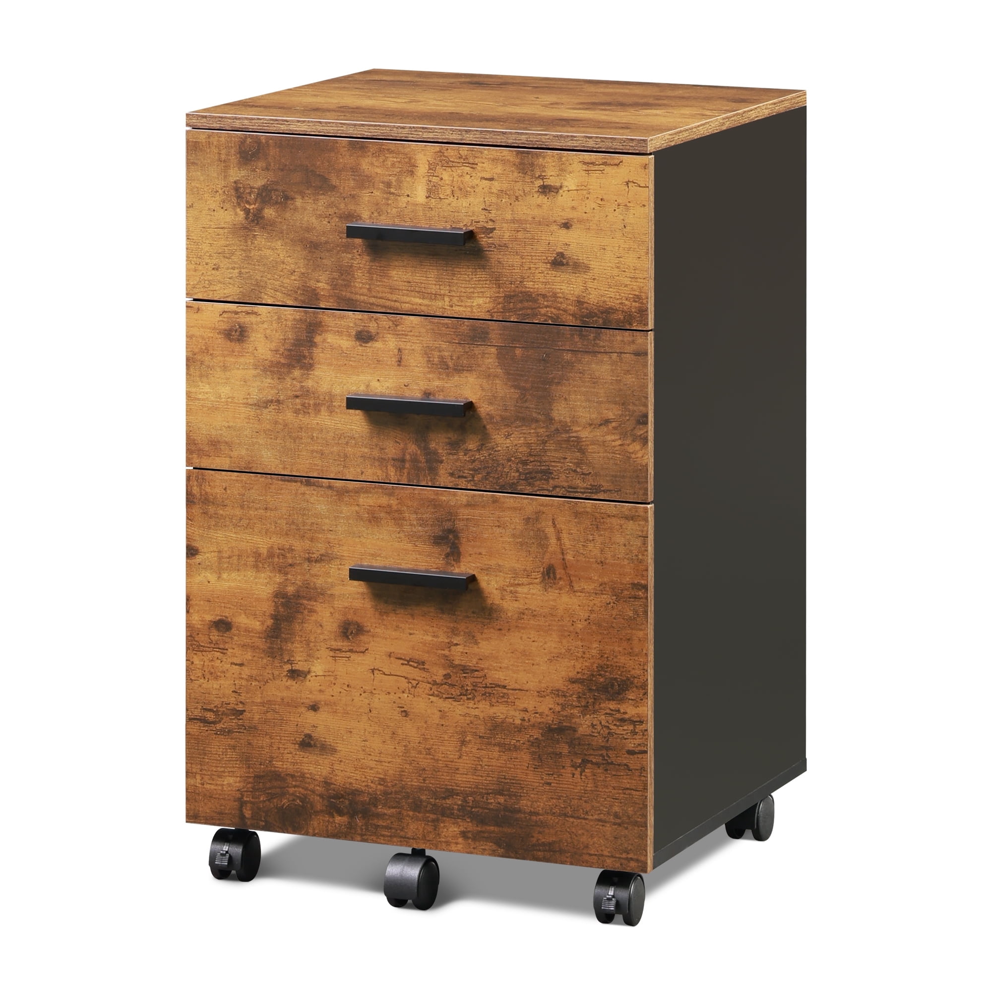 GALAXHERO 3-Drawer Wood Mobile Filing Cabinet, Rolling File Cabinet for Home Office, Fits Letter/A4 Size Documents, Rustic Brown