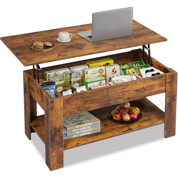 GALAXHERO 39" Lift Top Coffee Table with Storage Shelf & Hidden Compartment and Lifting Top for Home Living Room Office and Reception Room Rustic Brown