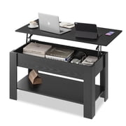 GALAXHERO 39" Coffee Table with Storage & Lift Top, Wood-Grain Coffee Table with Hidden Compartment and Open Shelf for Living Room, Black Oak