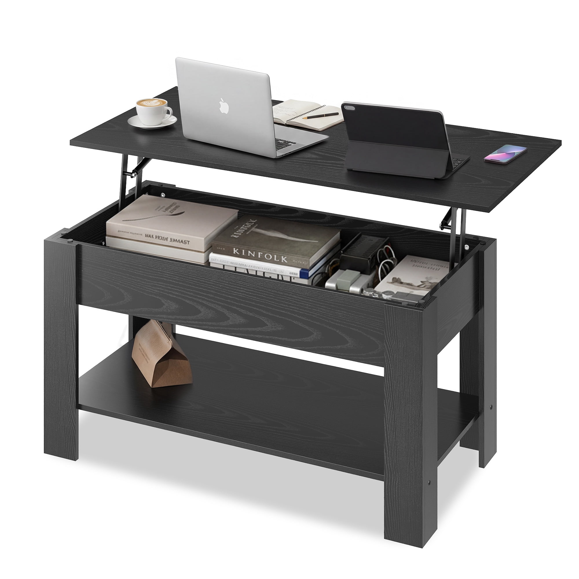 GALAXHERO 39" Lift Top Coffee Table with Storage Shelf & Hidden Compartment and Lifting Top for Home Living Room Office and Reception Room Black Oak