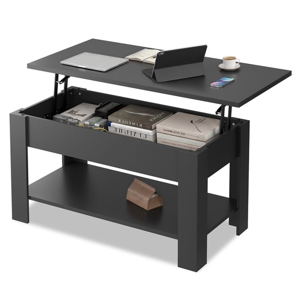 GALAXHERO 39" Lift Top Coffee Table with Storage Shelf & Hidden Compartment and Lifting Top for Home Living Room Office and Reception Room Black