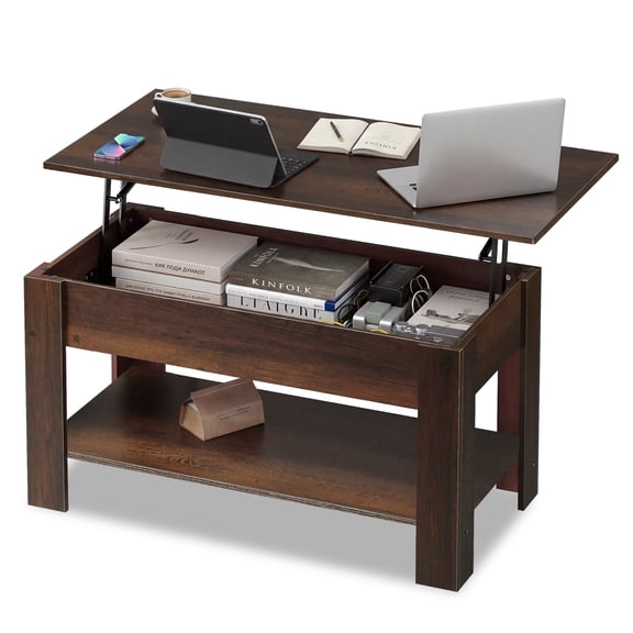 GALAXHERO 39" Lift Top Coffee Table with Storage Shelf & Hidden Compartment and Lifting Top for Home Living Room Office and Reception Room Espresso