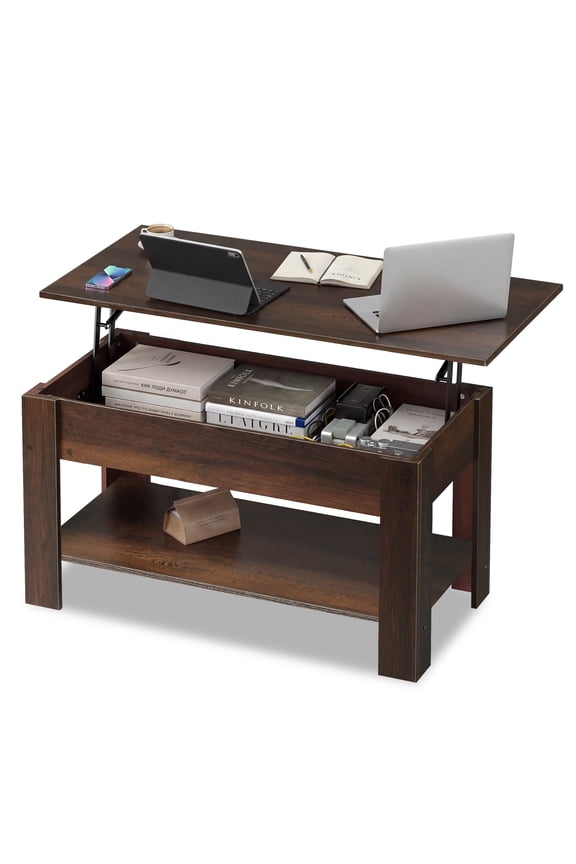 39" Lift Top Coffee Table with Storage Shelf & Hidden Compartment and Lifting Top for Home Living Room Office and Reception Room Espresso