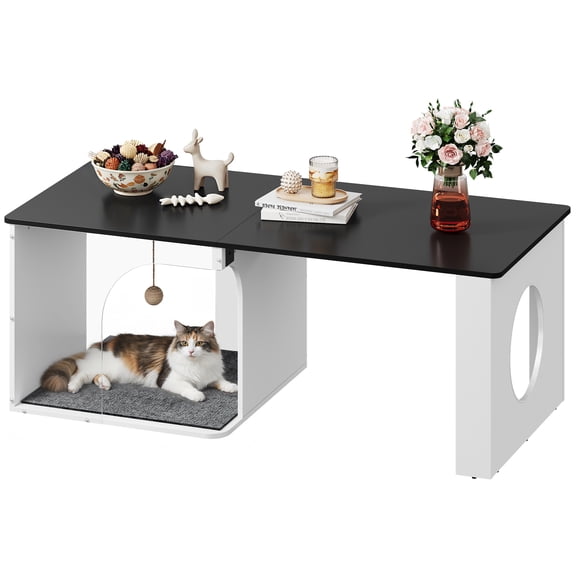 GALAXHERO 47" 2-in-1 Coffee Table with Storage Tabletop Modern Center Table for Living Room, Balcony, Cat House, Cat Scratching Pad, Black